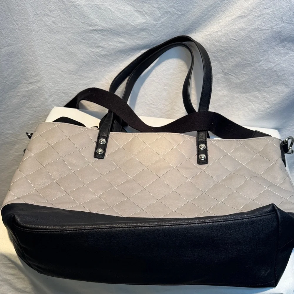 Jessica Simpson Black and Gray Quilted Tote with Bow